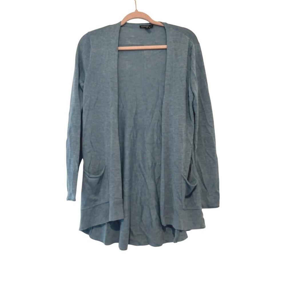 Eileen Fisher petite S blue wool blend open front cardigan‎ sweater JJ